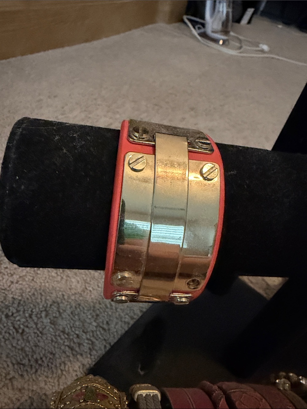 BCBGMaxAzria Gold and Coral Hinged Metal Cuff